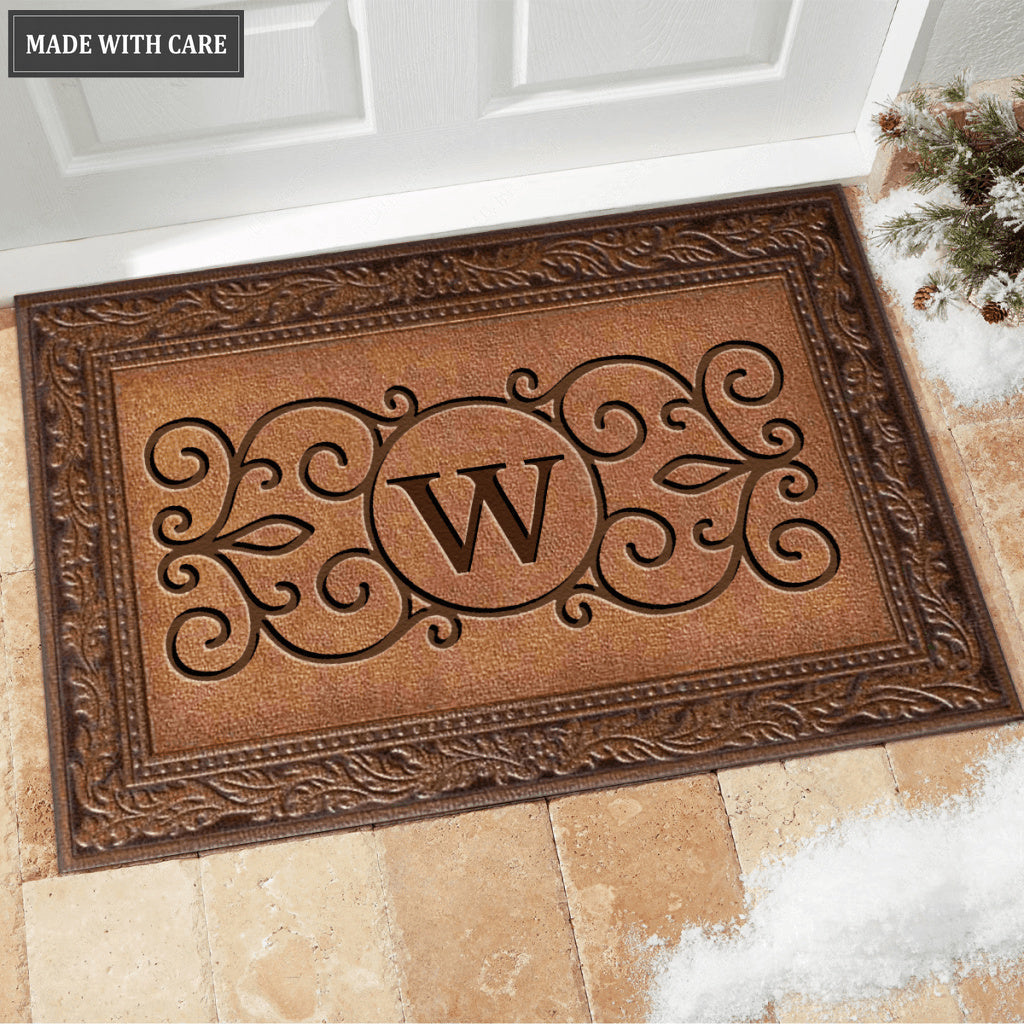 Printfamily M08 Vintage Monogram The First Letter of Family Name Personalized Doormat