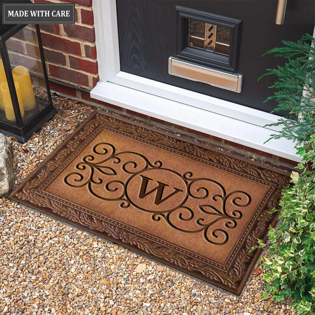 Printfamily M08 Vintage Monogram The First Letter of Family Name Personalized Doormat