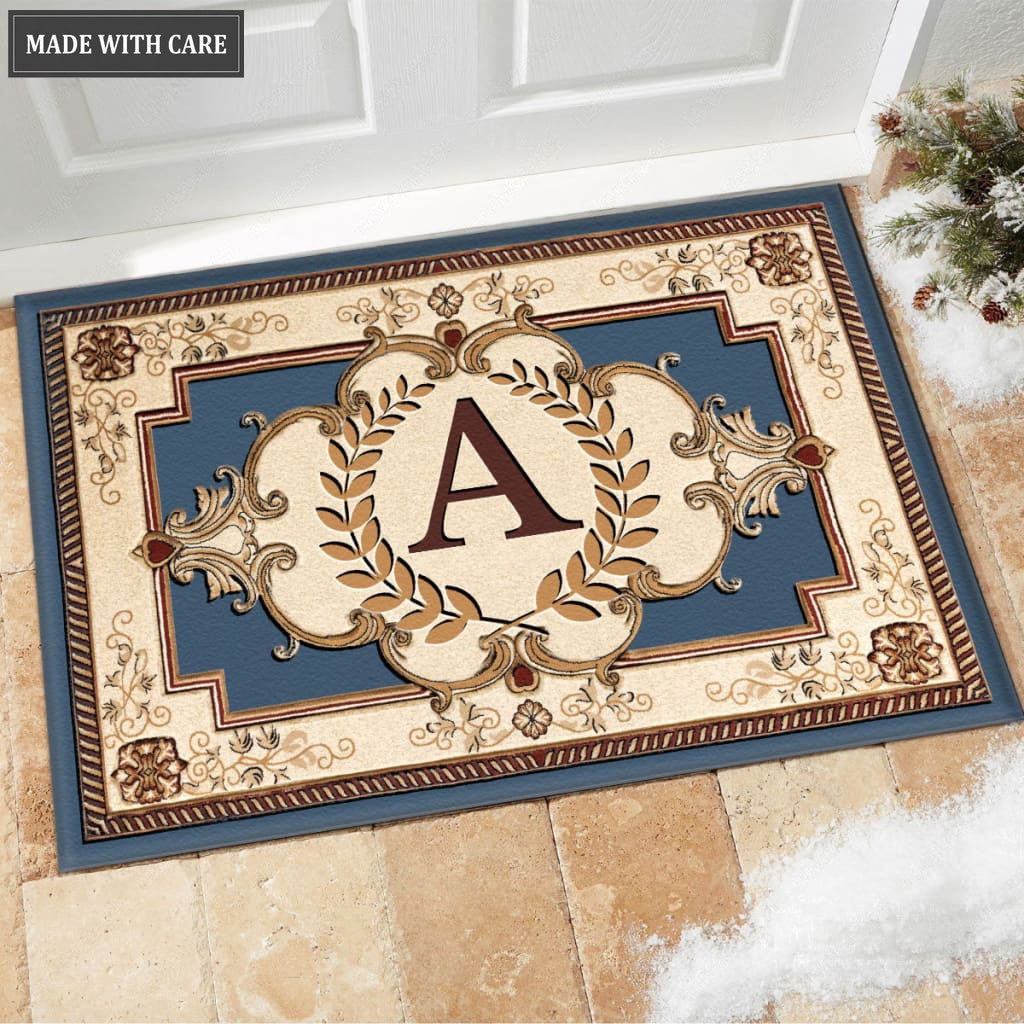 Printfamily M10 Vintage Monogram The First Letter of Family Name Personalized Doormat