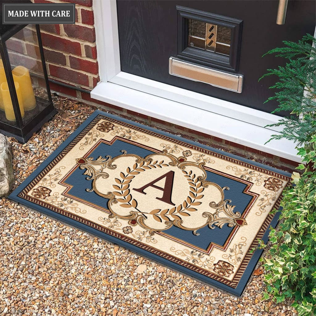 Printfamily M10 Vintage Monogram The First Letter of Family Name Personalized Doormat