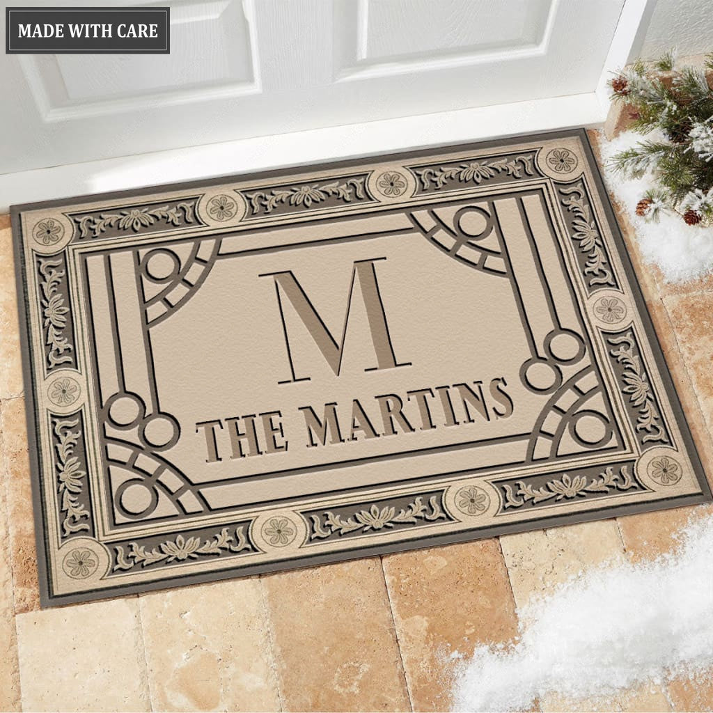 Printfamily M12 Vintage Monogram Collection Family Name Personalized Doormat