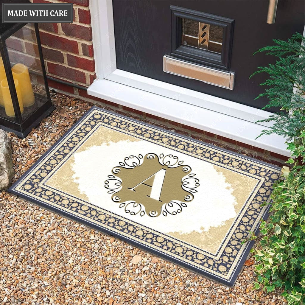 Printfamily M16 Elegant Monogram The First Letter of Family Name Personalized Doormat