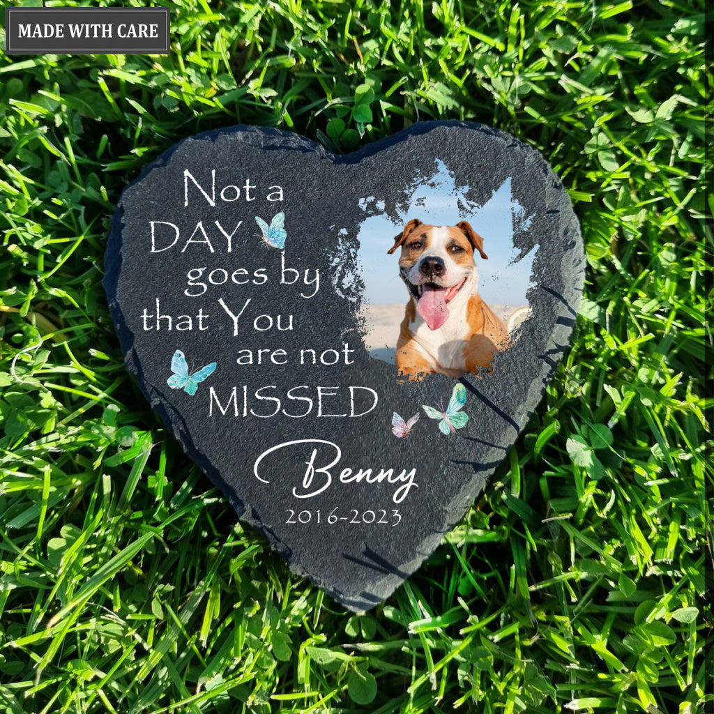 Dog Photo Blue Butterly Butterfly Custom Dog Memorial Stone, Pet Memorial Gifts - Personalized Custom Memorial Tomstone