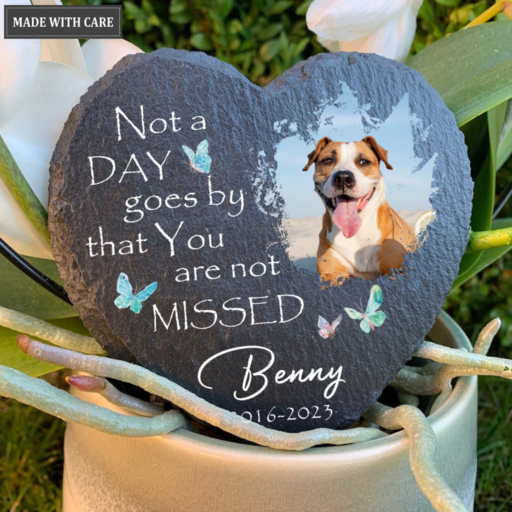 Dog Photo Blue Butterly Butterfly Custom Dog Memorial Stone, Pet Memorial Gifts - Personalized Custom Memorial Tomstone