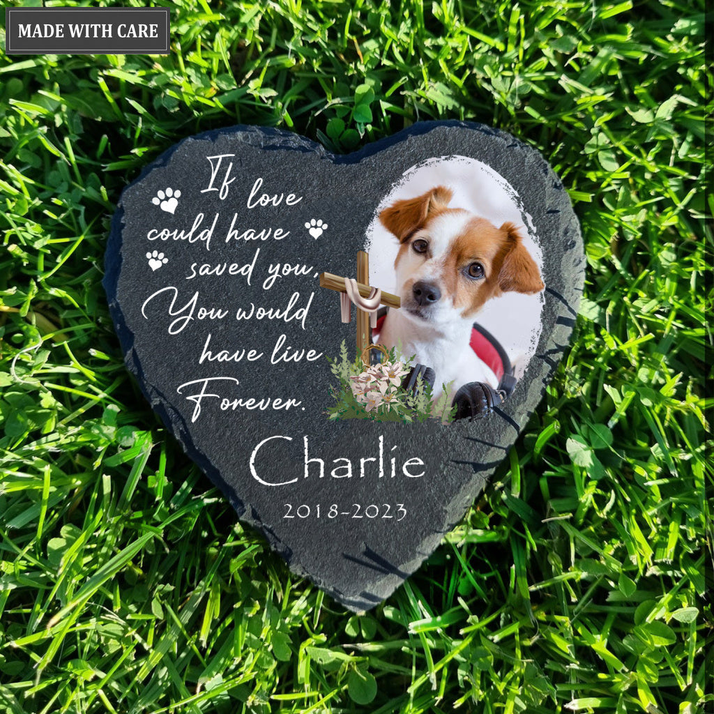 Dog Photo Christ Corss Flower Custom Dog Memorial Stone, Pet Memorial Gifts - Personalized Custom Memorial Tomstone