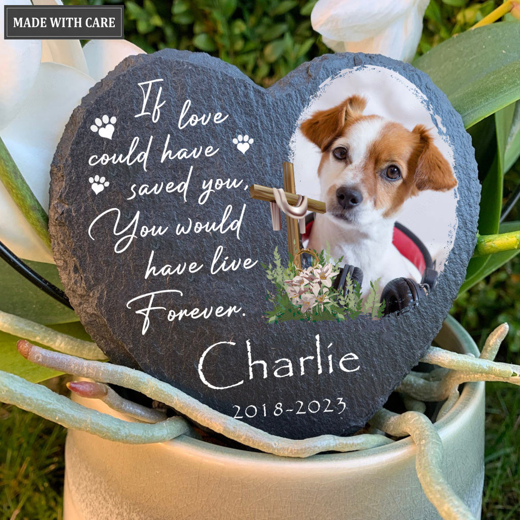 Dog Photo Christ Corss Flower Custom Dog Memorial Stone, Pet Memorial Gifts - Personalized Custom Memorial Tomstone