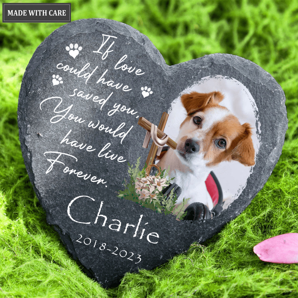 Dog Photo Christ Corss Flower Custom Dog Memorial Stone, Pet Memorial Gifts - Personalized Custom Memorial Tomstone