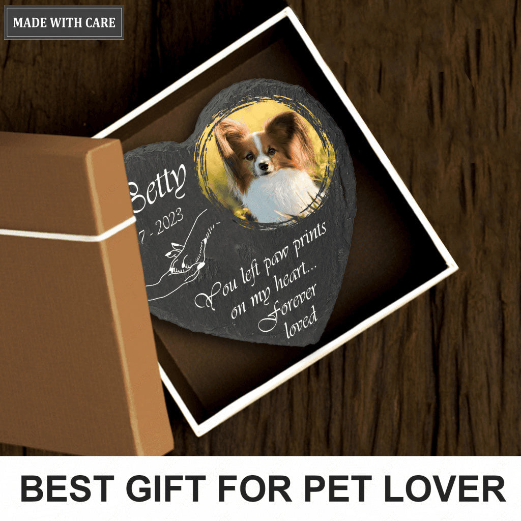 Holding Hand Dog Photo You Left Paw Prints On My Heart Custom Dog Memorial Stone, Pet Memorial Gifts - Personalized Custom Memorial Tomstone