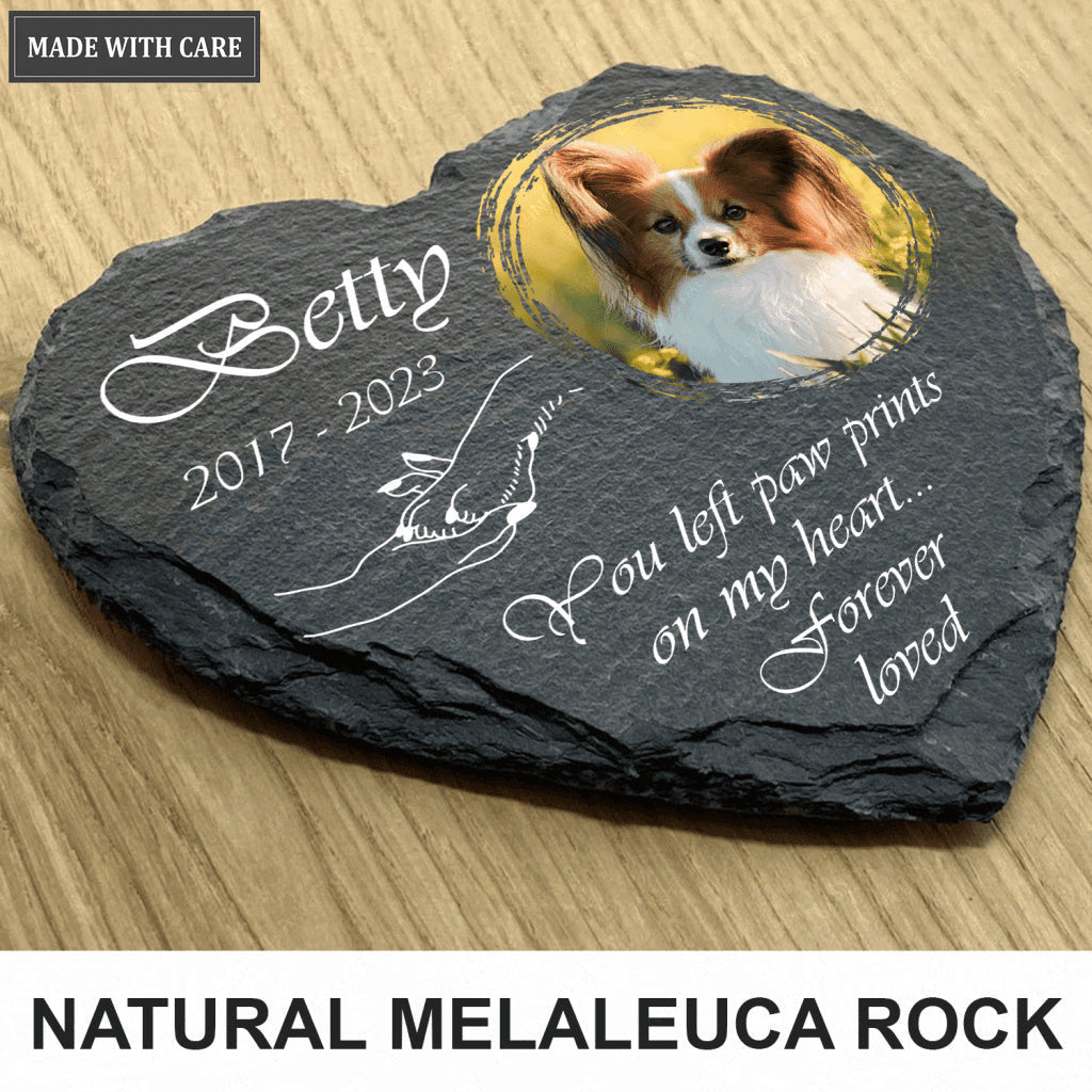 Holding Hand Dog Photo You Left Paw Prints On My Heart Custom Dog Memorial Stone, Pet Memorial Gifts - Personalized Custom Memorial Tomstone
