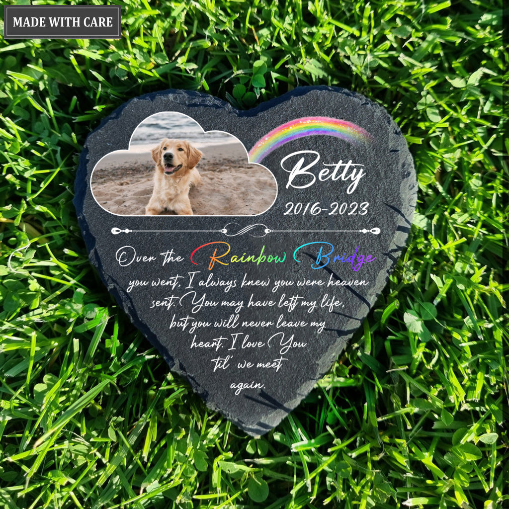 Rainbow Dog Photo Until We Meet Again Custom Dog Memorial Stone, Pet Memorial Gifts - Personalized Custom Memorial Tomstone