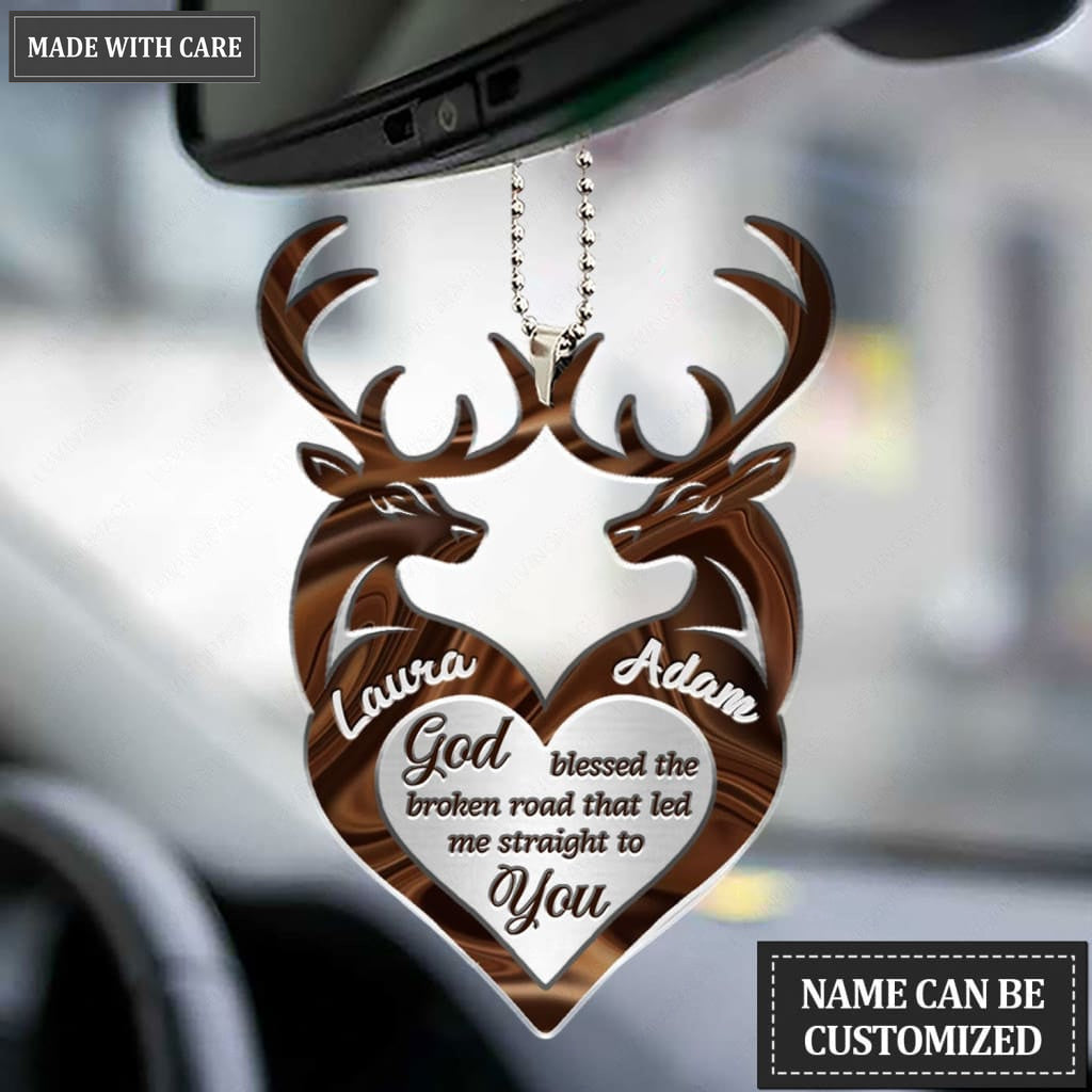 Printfamily M107 Deer Couple God Blessed Personalized Ornament