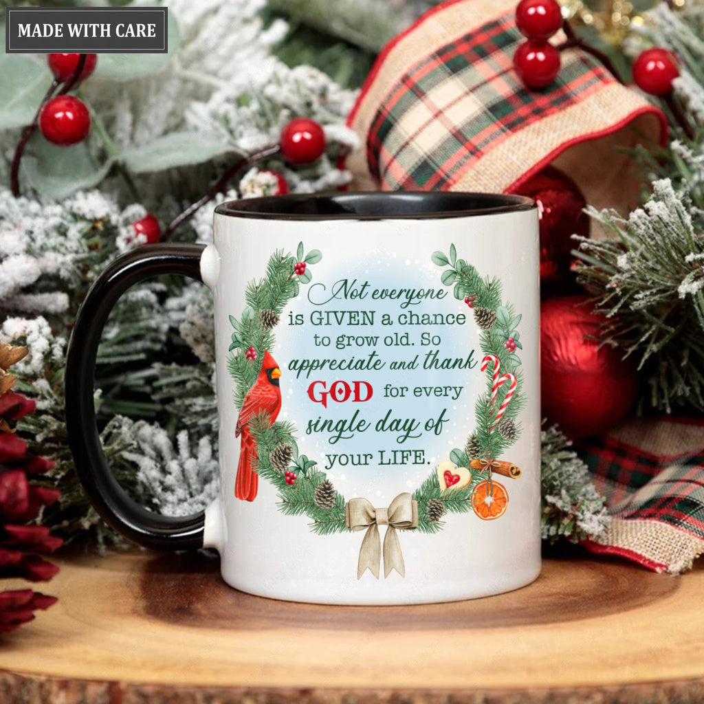 Christmas Pine Floral Frame Cardinal Thank God Everyday Mug