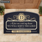 Personalized Navy Serve The Lord Shaped Doormat