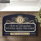 Personalized Navy Serve The Lord Shaped Doormat