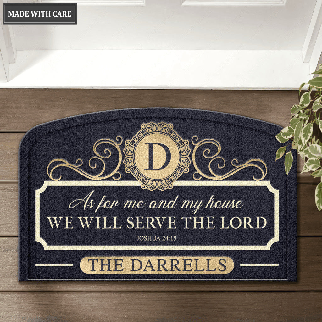 Personalized Navy Serve The Lord Shaped Doormat