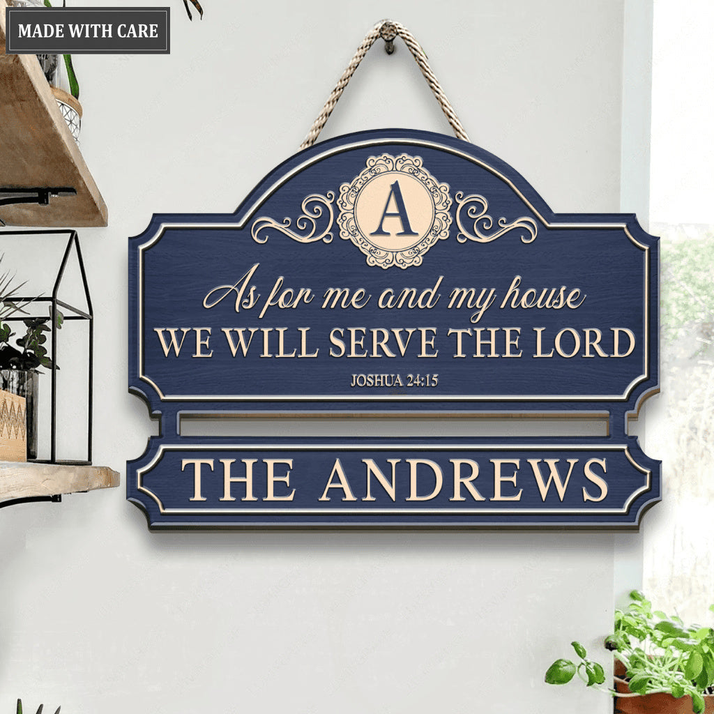 Personalized Serve The Lord Family Home Shaped Wood Sign