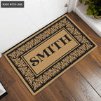 Black Blooming Hearts Bordered Personalized Family Name Doormat