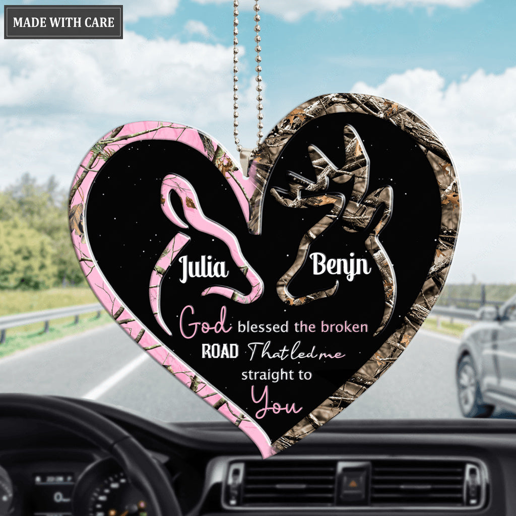 Personalized Deer Heart Doe Buck God Blessed Ornament
