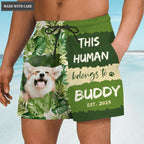 Tropical Leaves Pattern Human Belongs To - Personalized Custom Photo Hawaiian Shirt, Beach Shorts