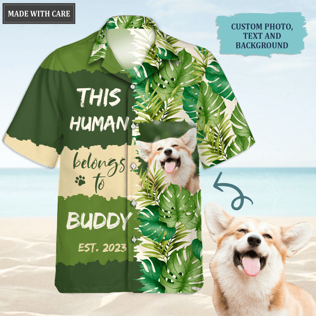 Tropical Leaves Pattern Human Belongs To - Personalized Custom Photo Hawaiian Shirt, Beach Shorts