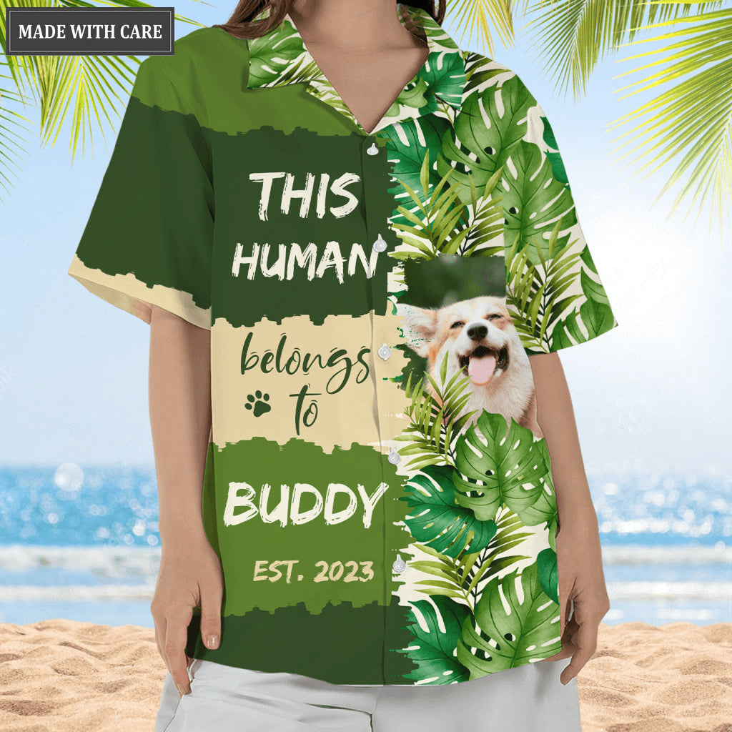 Tropical Leaves Pattern Human Belongs To - Personalized Custom Photo Hawaiian Shirt, Beach Shorts