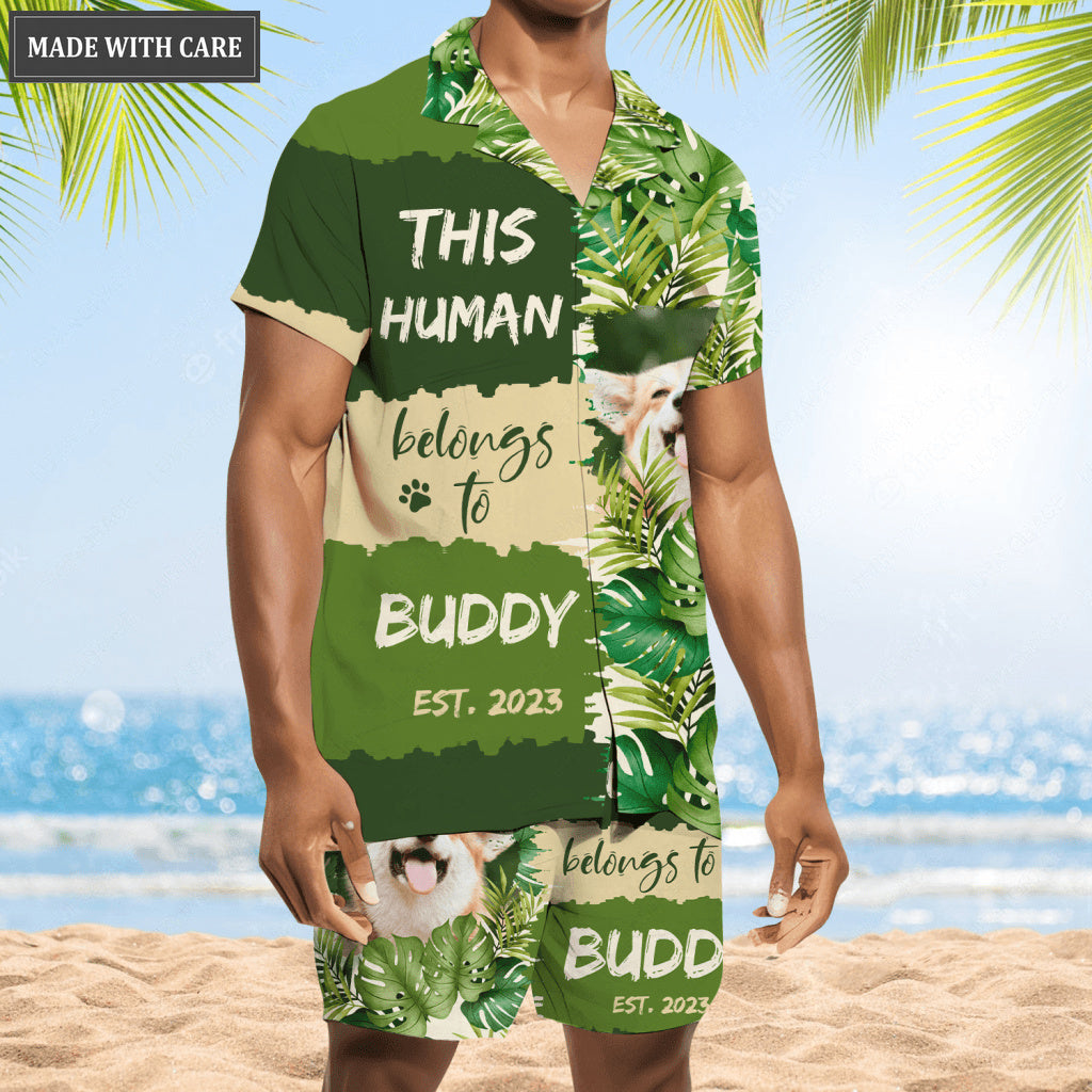 Tropical Leaves Pattern Human Belongs To - Personalized Custom Photo Hawaiian Shirt, Beach Shorts