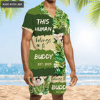 Tropical Leaves Pattern Human Belongs To - Personalized Custom Photo Hawaiian Shirt, Beach Shorts