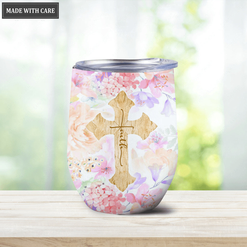 Floral Be Still And Know Wine Tumbler