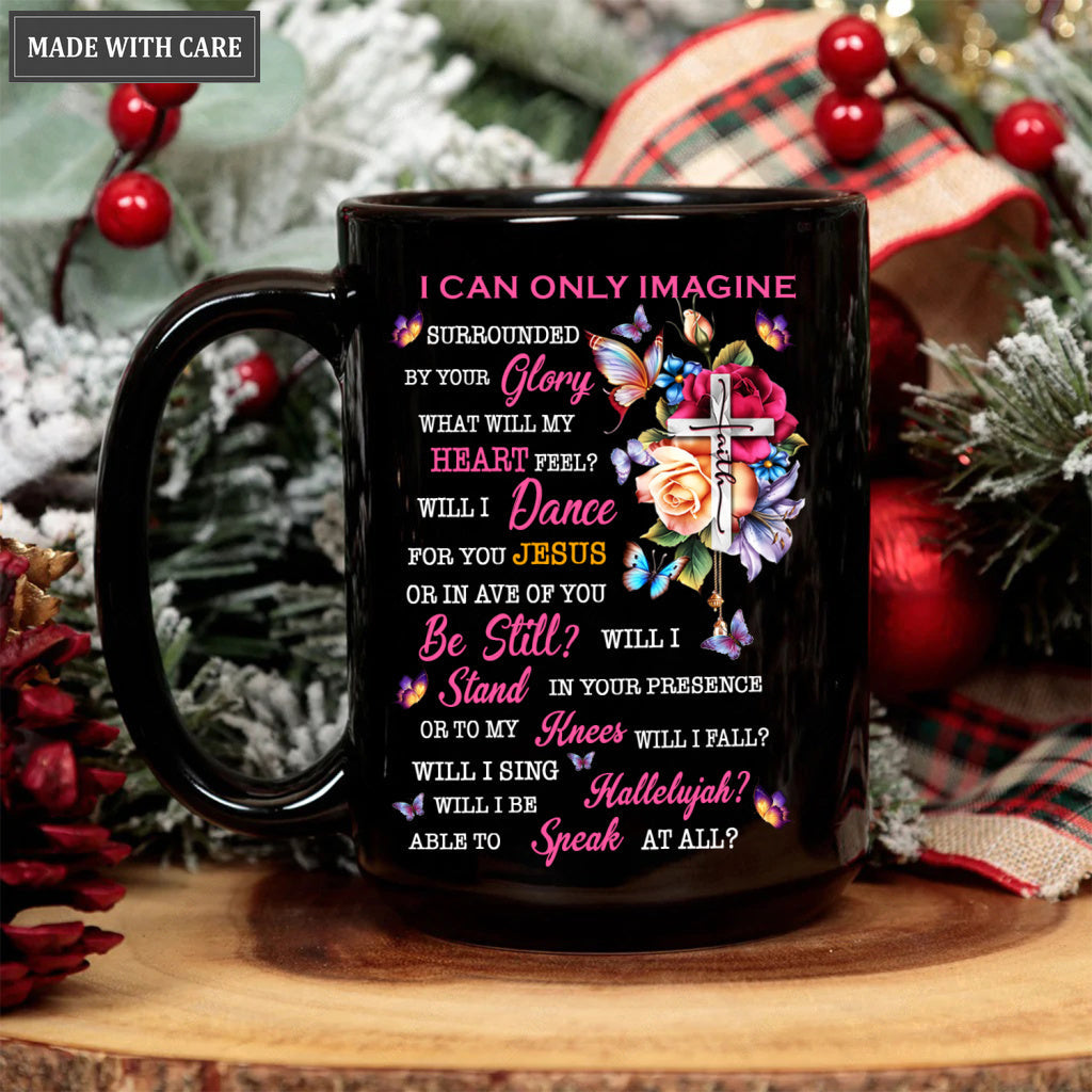 Roses Butterfly Faith Cross Surrounded By Your Glory Black Mug