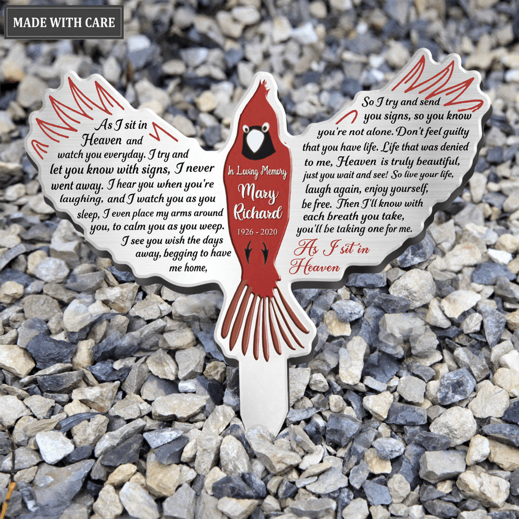 Personalized As I Sit In Heaven Cardinal Plaque Stake