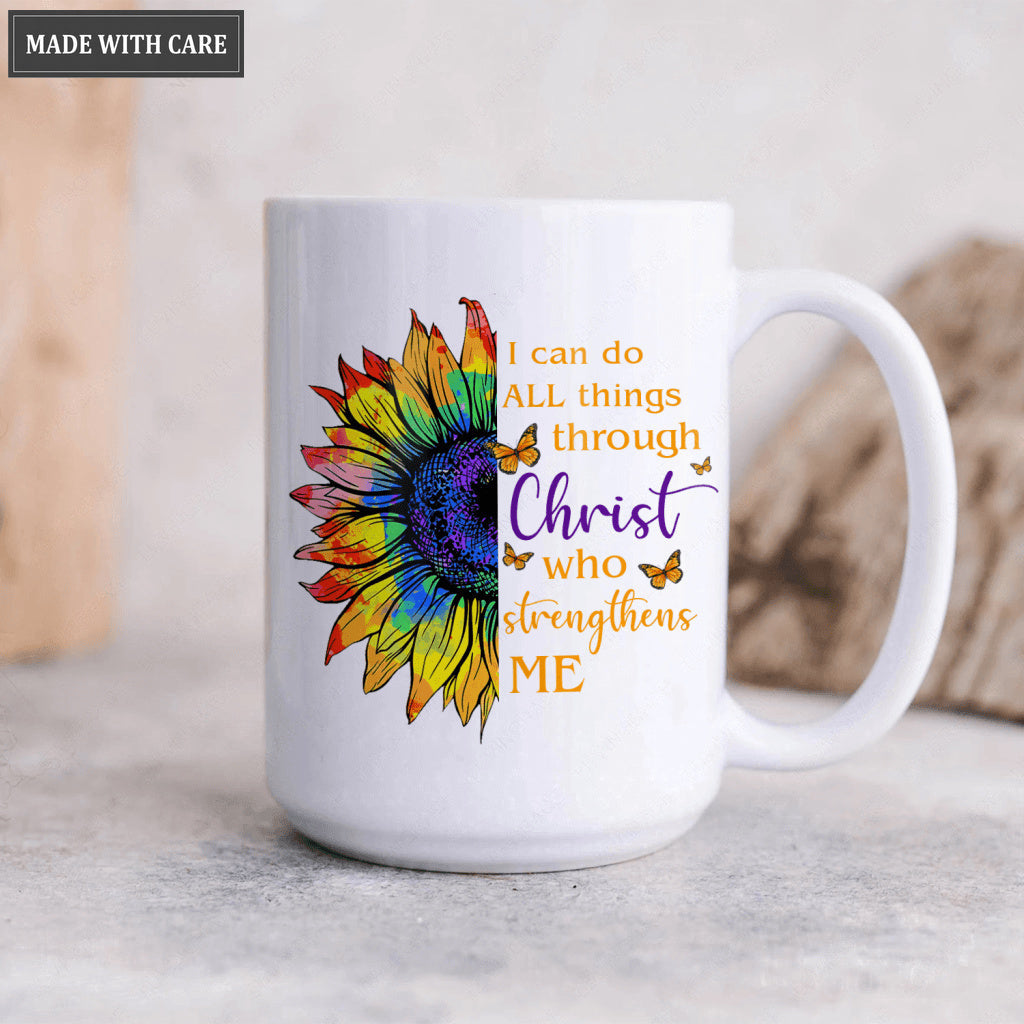 Colorful Sunflower I Can Do All Things Through Christ Mug