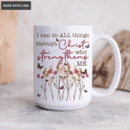 Vintage Wild Flower I Can Do All Things Through Christ Mug
