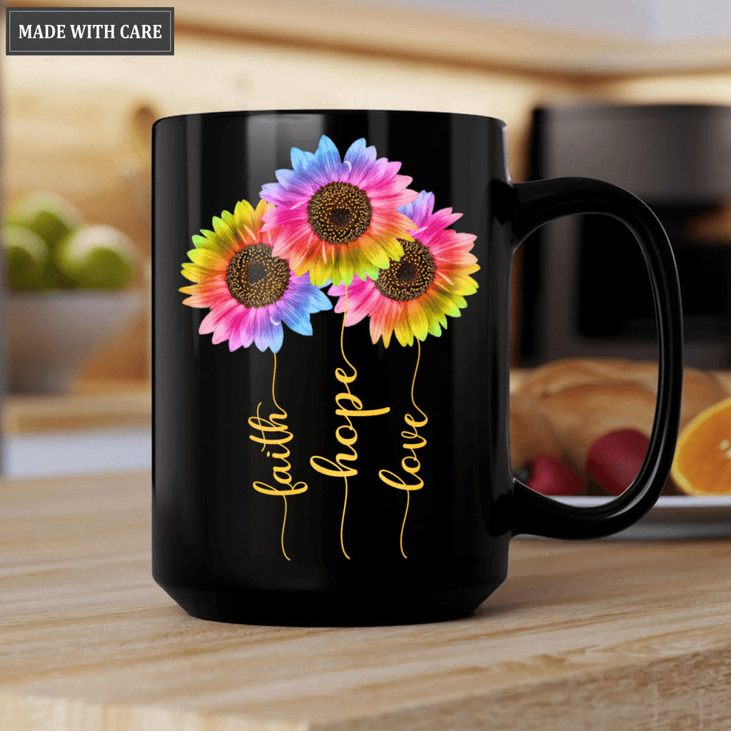 Rainbow Sunlower Faith Hope Love Mug