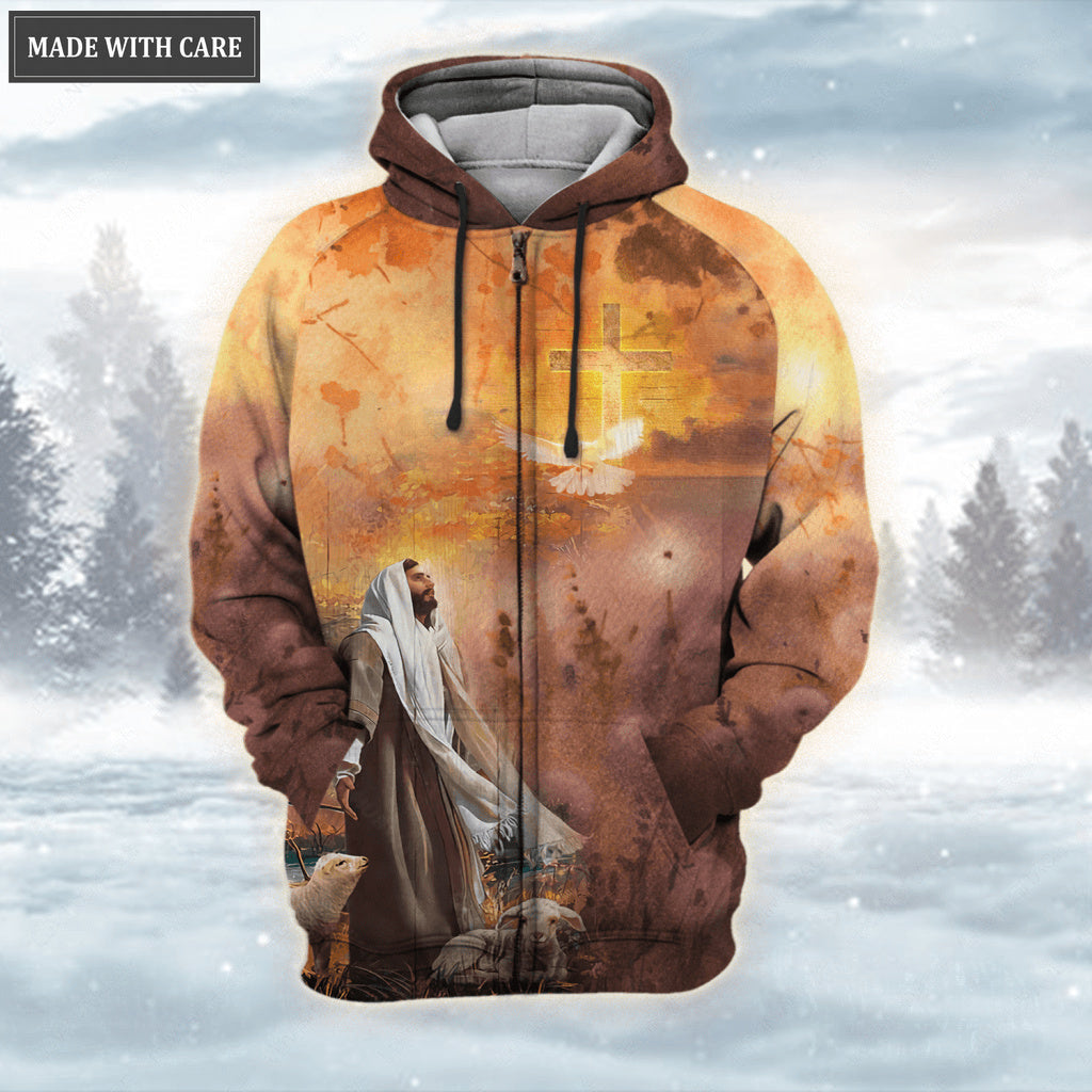 Dandelion Cross Light Peace Dove Fall For Jesus He Never Leaves Hoodie