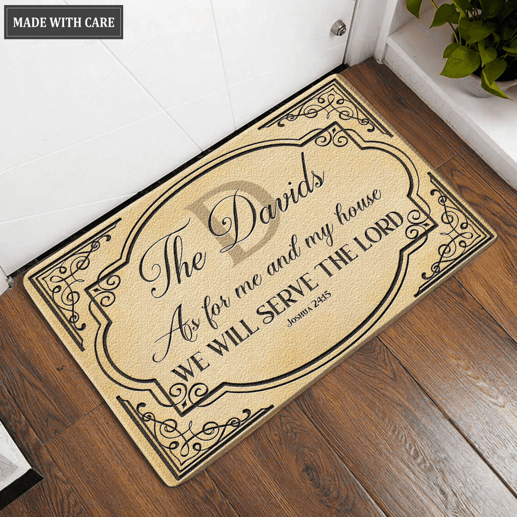 Classic Vintage Monogram Serve The Lord Personalized Doormat