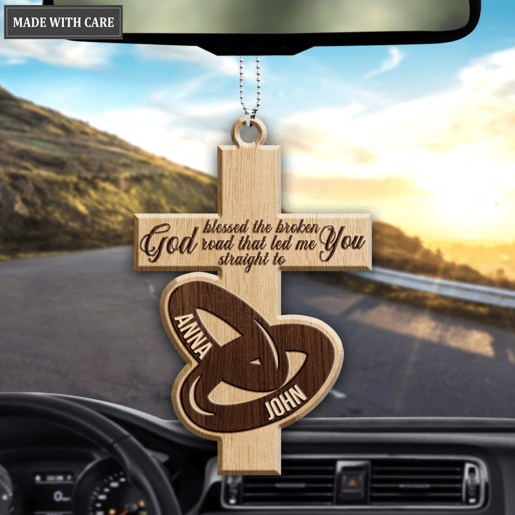 Printfamily Couple Rings And Cross God Blessed Personalized Ornaments