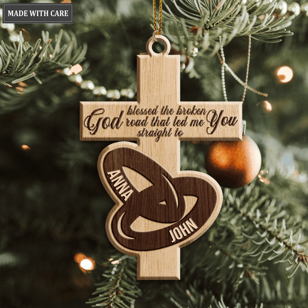 Printfamily Couple Rings And Cross God Blessed Personalized Ornaments