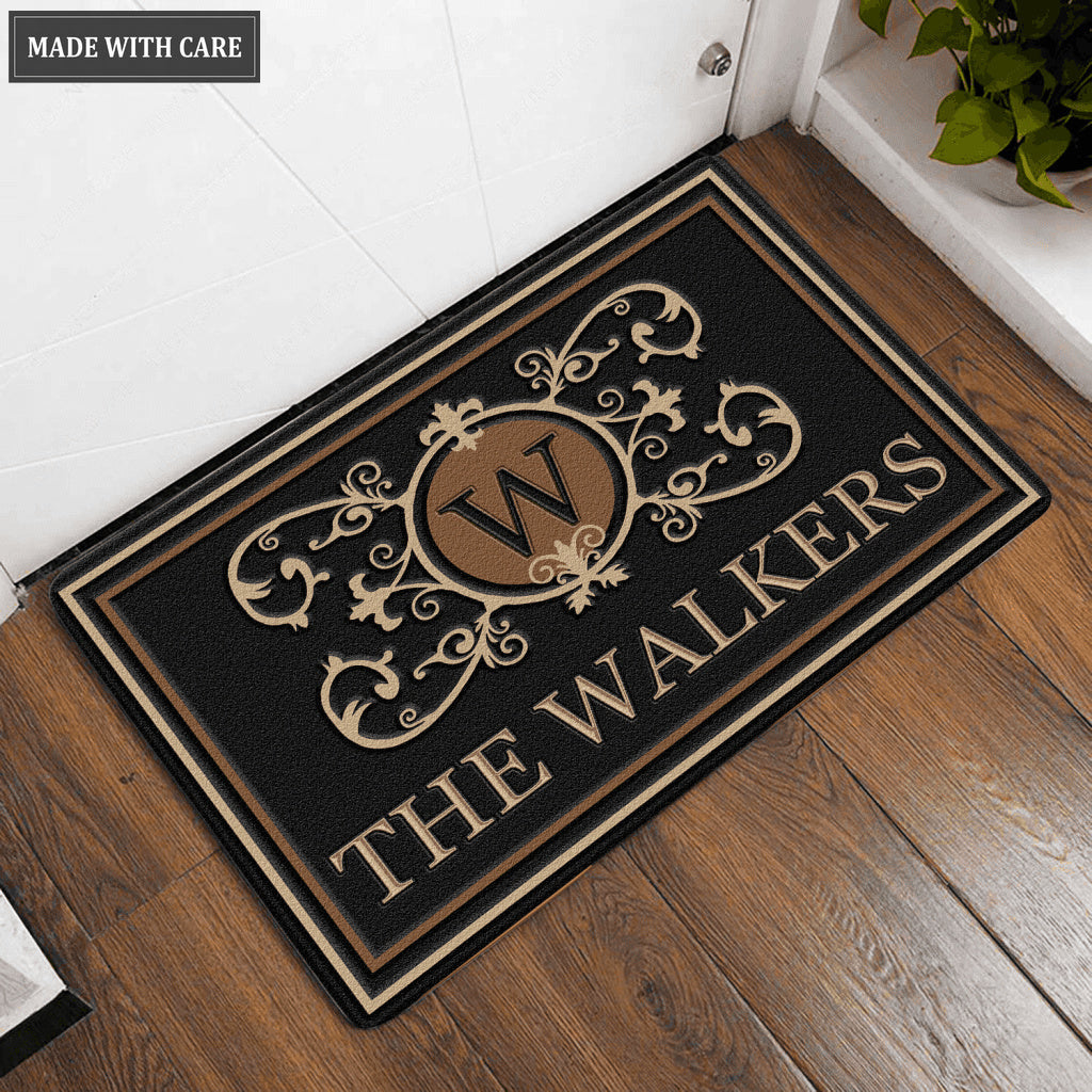 Printfamily L204 Royal Vintage Monogram Collection Family Name Personalized Doormat