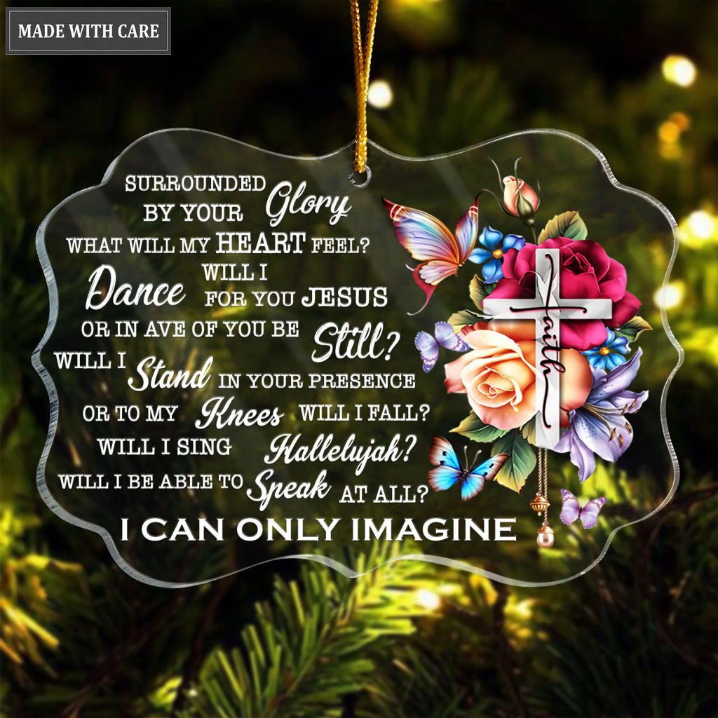 Roses Cross Faith Butterfly Surrounded By Your Glory Transparent Ornament