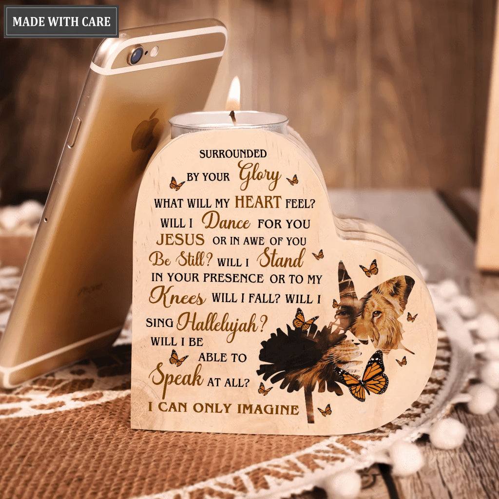 Flower Butterfly Christian Lion Surrounded By Your Glory Candle Holder