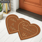 Couple Hearts God Blessed Personalized Shaped Luxurious Doormat