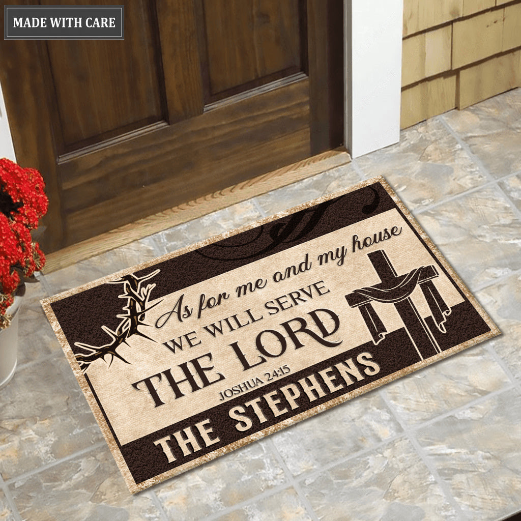 Cross Serve The Lord Personalized Doormat