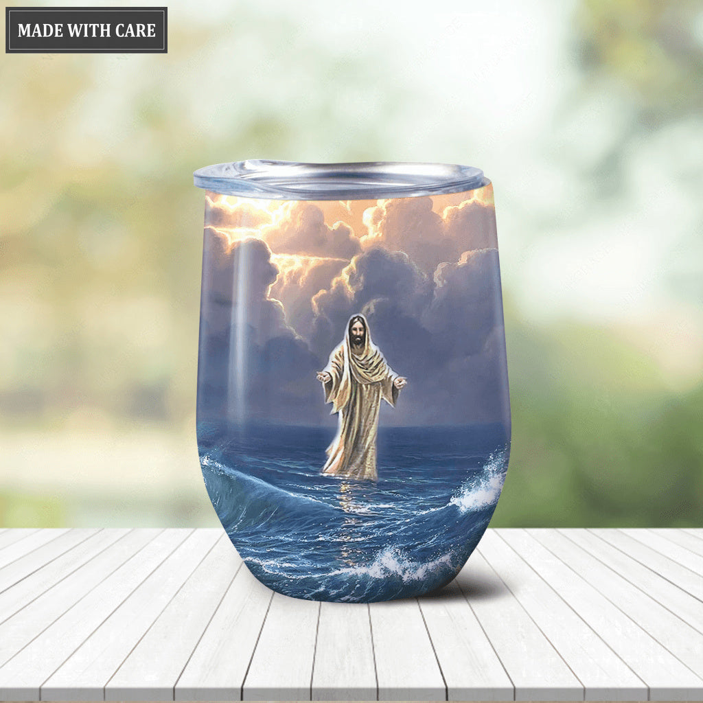 Jesus On Water Wine Tumbler