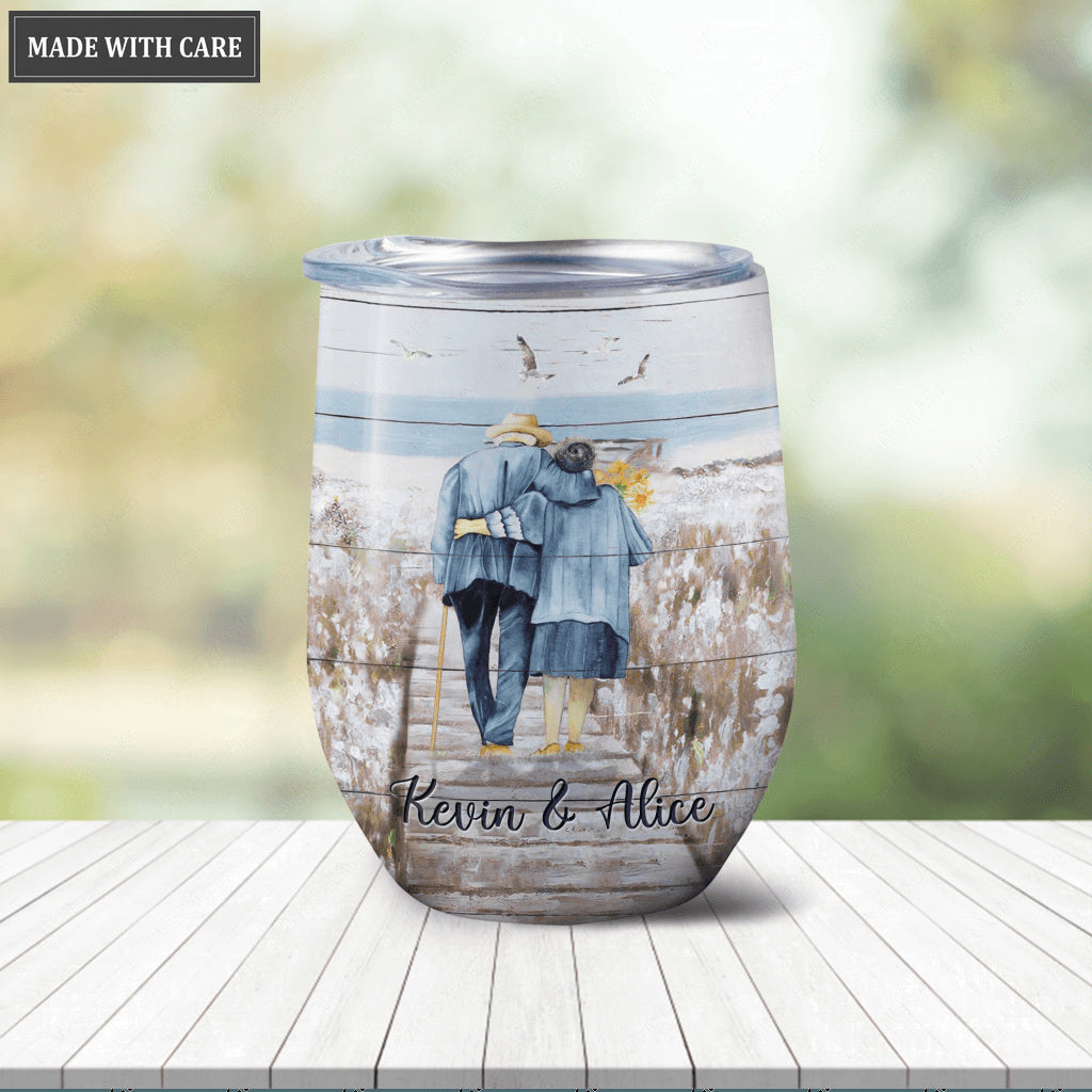 Personalized Flowers Field God Blessed The Broken Road Wine Tumbler
