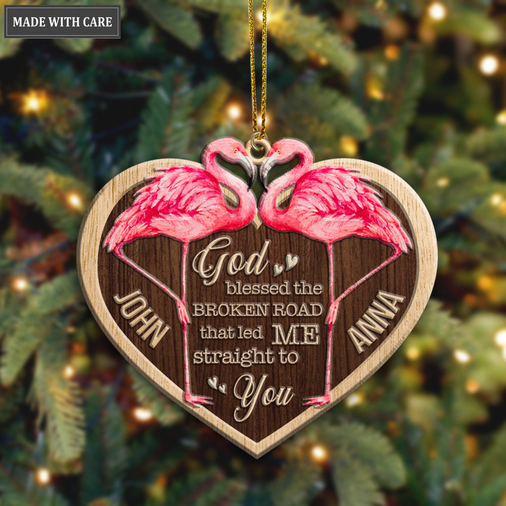 Printfamily Pink Flamingo Couple God Blessed Personalized Ornaments