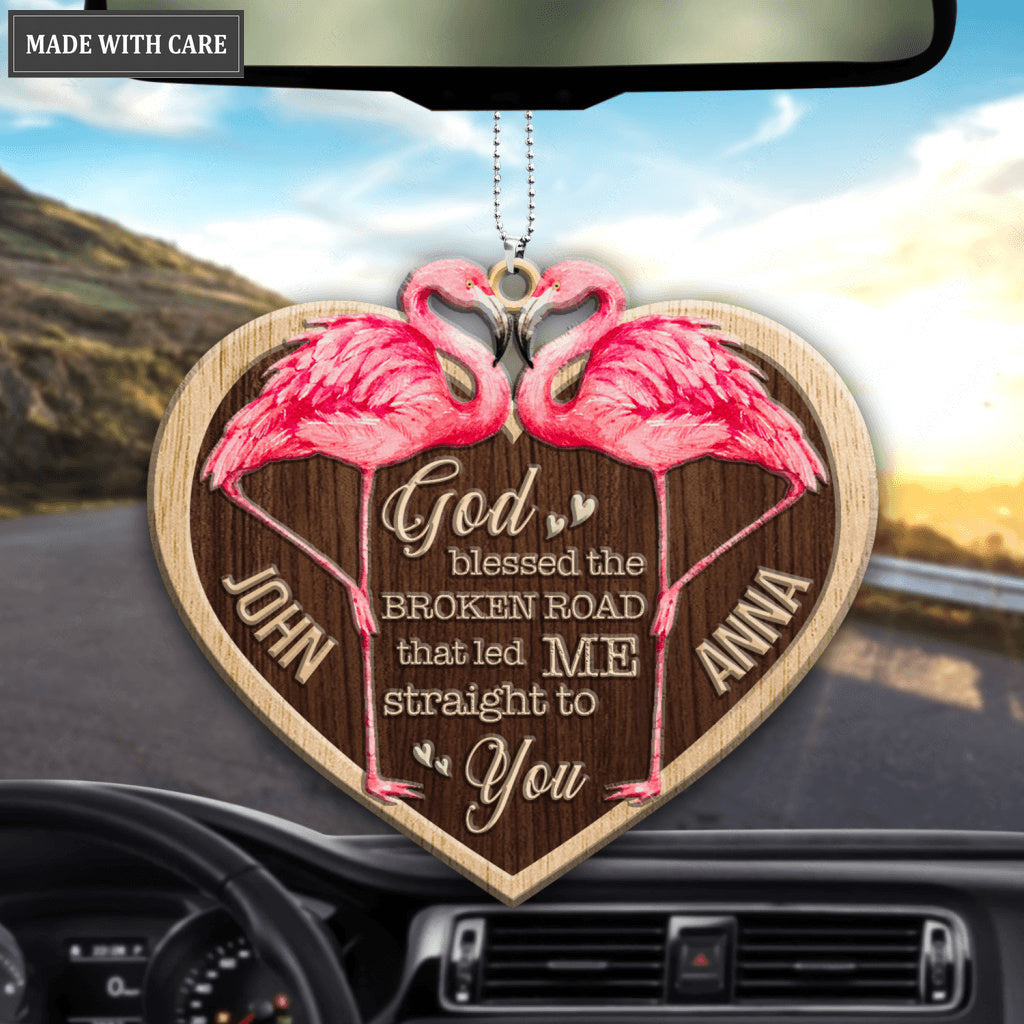 Printfamily Pink Flamingo Couple God Blessed Personalized Ornaments