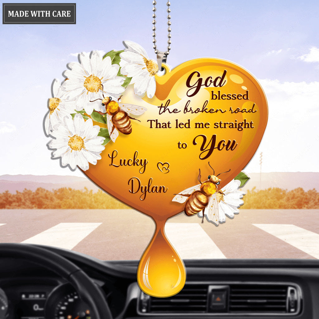 Honey Heart Bee Couple God Blessed Personalized Ornament