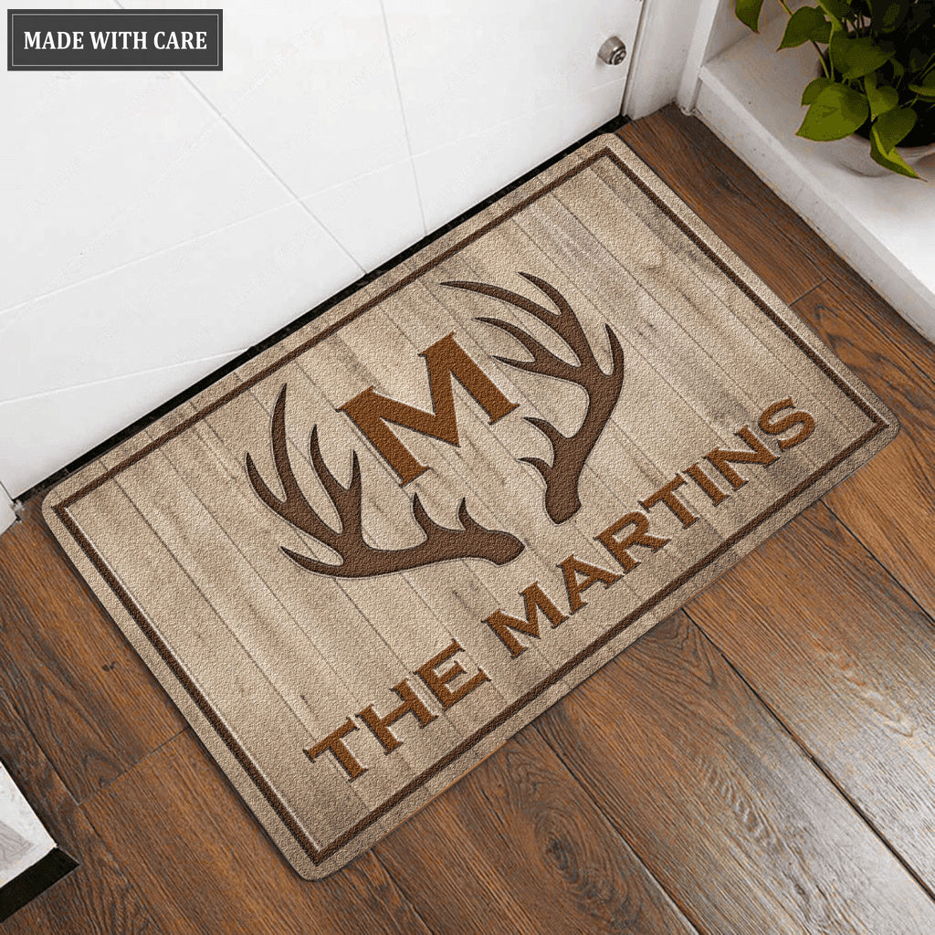 Deer Antlers Family Monogram Personalized Doormat