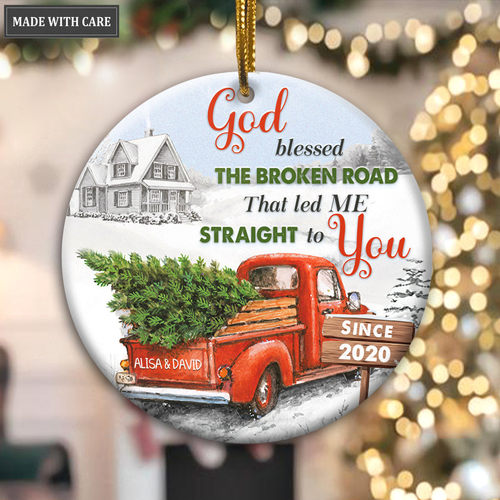 Red Truck Christmas God Blessed Personalized Ceramic Ornament