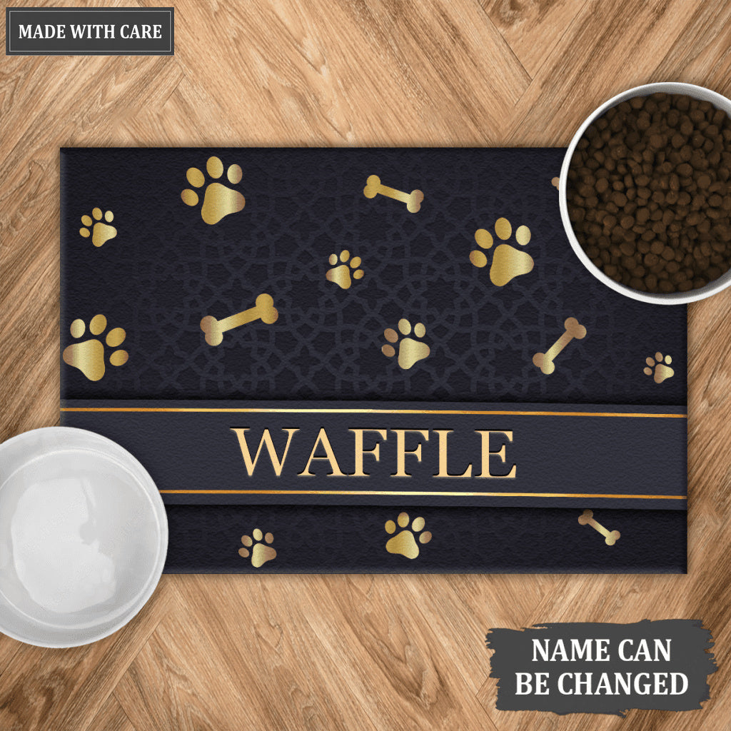 Printfamily 01 Elegant Navy Blue Personalized Dog/Cat Food Mat Custom Pet Bowl Mat